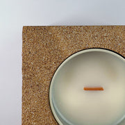 Earth Brown 2 rck. refillable sandstone candle, top face close up of the sandstone and soy candle
