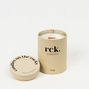 rck. 200g soy wax candle with lid off