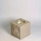 White rck. refillable sandstone candle with rock faced side shown on the left